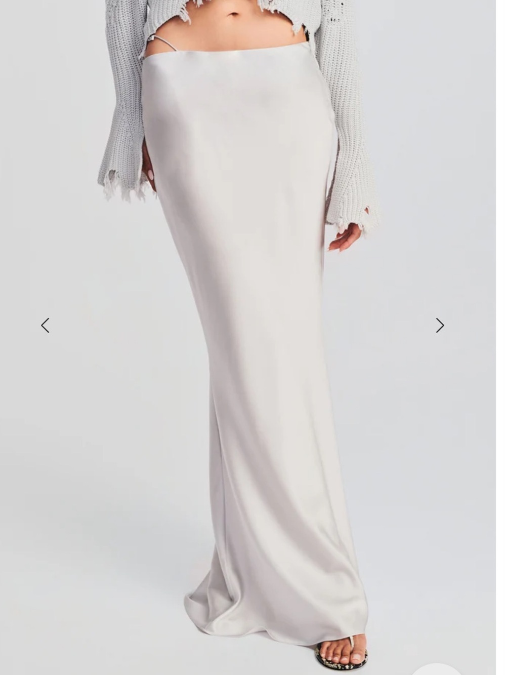 SEROYA Silvana silk maxi skirt Satin bias Slip silver gray $378 sz M